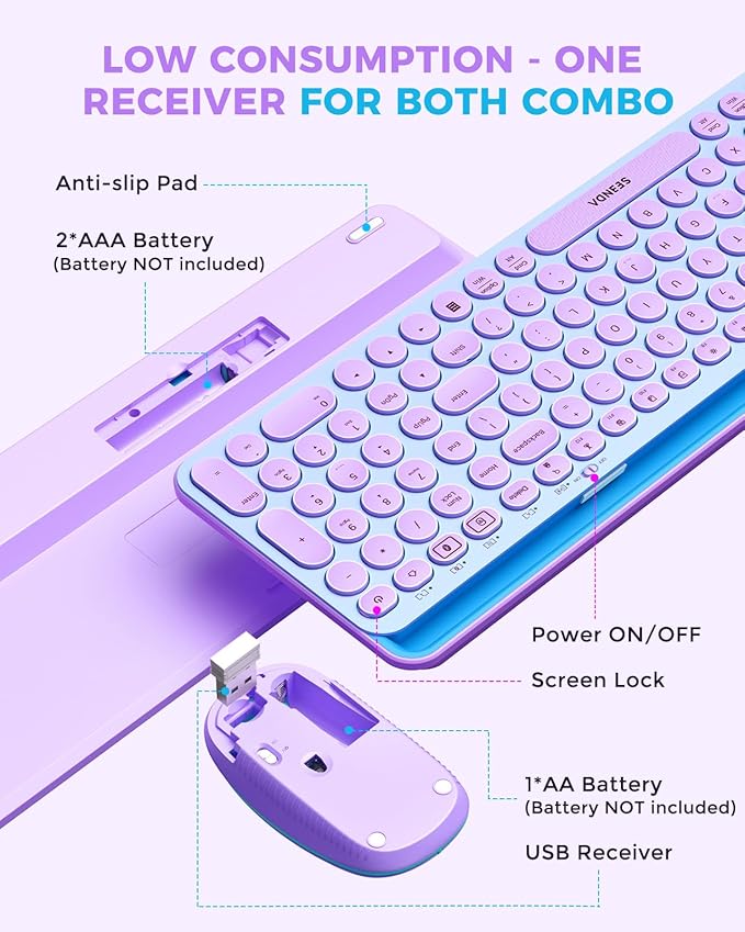 seenda Bluetooth Keyboard and Mouse for iPad, CTU-301 Wireless Multi-Device Connection Bluetooth+2.4G Keyboard Mouse Combo with Tablet Holder for iPad/Macbook/Windows, iOS/Andriod/Phone, Blue & Purple