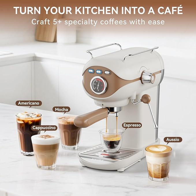 XIXUBX Espresso Machine, 20Bar Compact Espresso Maker with Milk Frother, PID Temperature Control, Low Vibration Coffee Maker for Small Kitchen, Home, Brews Latte, Cappuccino
