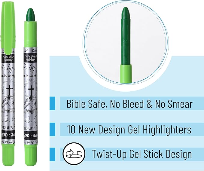 Mr. Pen Bible Journaling Kit, 18 Pack - 10 Gel Highlighters, 8 No Bleed Pens, Bible Pens and Highlighters, No Bleed, Gift