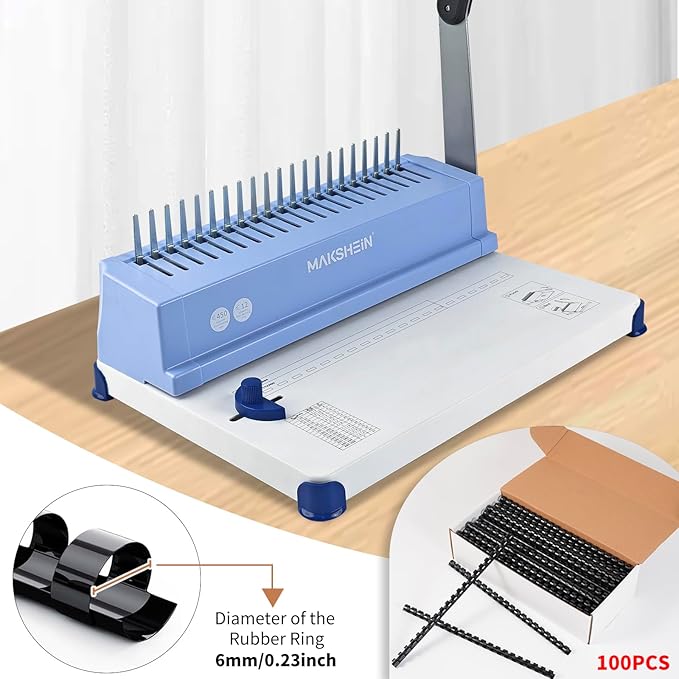 Comb Binding Machine, 21-Hole, 450 Sheets Capacity, Punch up to 12 Sheets, Punch Comb Binder Machines for Letter Size A5/A4 Paper with 100pcs 1/4" Binding Spines