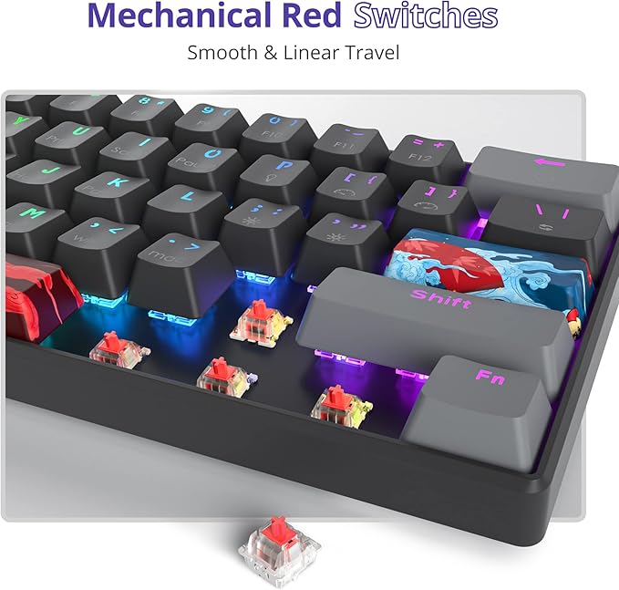 Owpkeenthy 60% Percent Keyboard Mechanical Gaming with Red Switch Wired Ultra Compact RGB Mini Keyboard Backlit for PC Xbox PS4 (Dark/Red Switch)