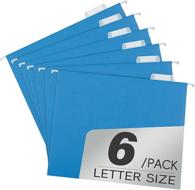 Blue 6 Pack Hanging Colored Folder File Cabinet Organizer Letter Size 1/5 Cut Adjustable Label Decoration Home Office School Classroom