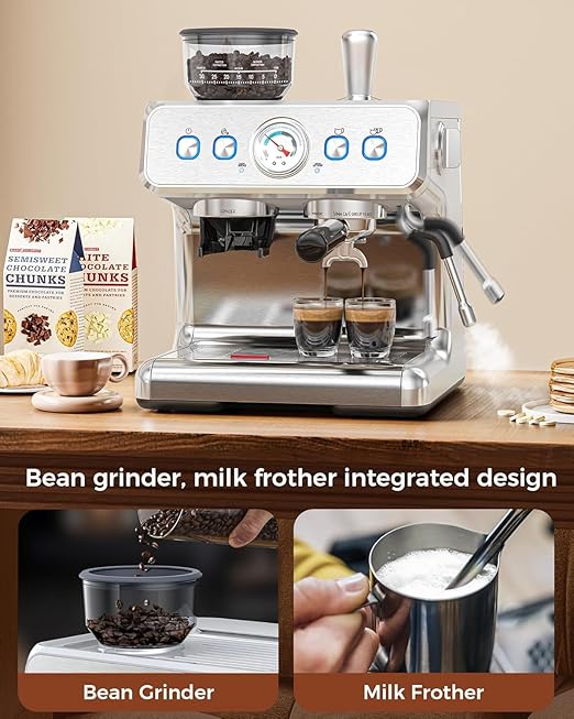COWSAR (2026 Upgrade) 20 Bar Espresso Machine with Grinder,Expresso Coffee Machines with Milk Frother,Commercial Stainless Steel Expresso Machines for Home,Perfect Cappuccino & Latte