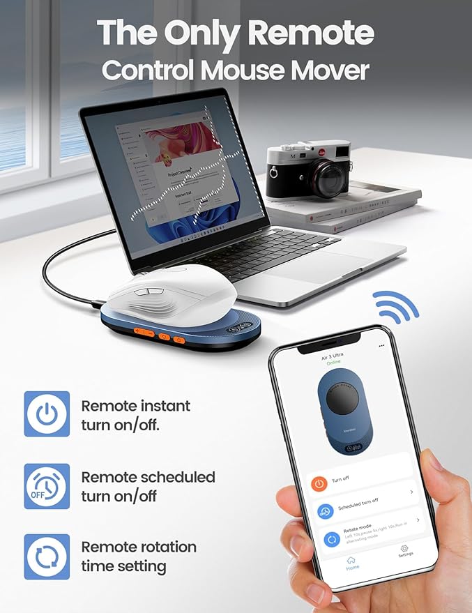 Vaydeer Air 3 Ultra Mouse Mover with APP, Ultra Slim Mouse Jiggler with Timer Function, Undetectable & Noiseless, Simulates Realistic Mouse Movement, Driver-Free, Keeps PC Active (Orange)