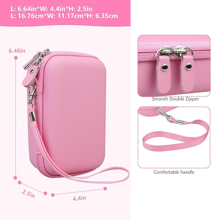 Hard Case Compatible with Nelko P21/for Phomemo D30/for SUPVAN E10/for NIIMBOT D11 Label Maker Machine, Portable Bluetooth Label Printer Storage Holder Bag with Mesh Pocket for Tapes, Pink