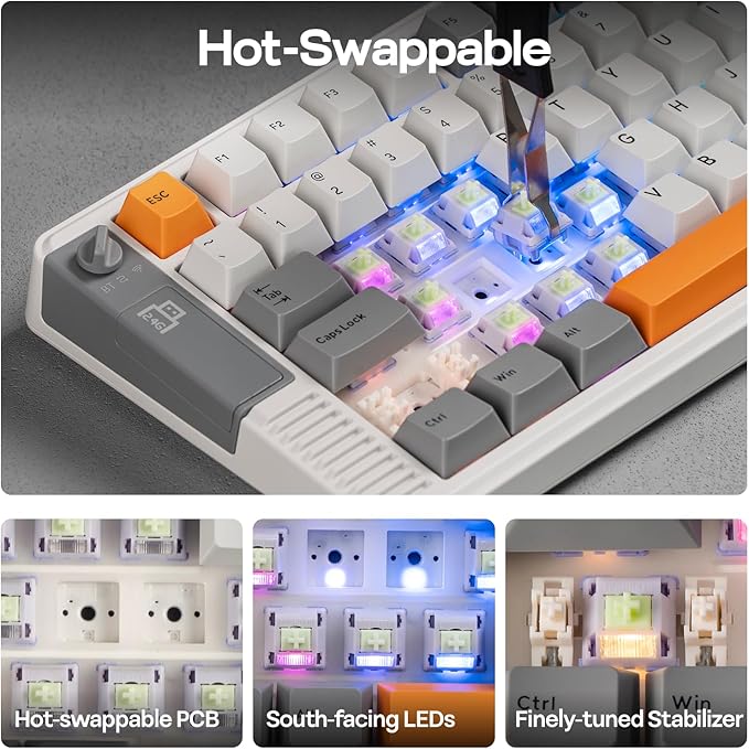 EPOMAKER RT85 Wireless Mechanical Keyboard with Joystick & DIY Screen, 8000mAh, BT/USB/2.4Ghz, Gasket, 5-Layer Paddings, Hot-Swap, PBT Keycap, 75% Gaming Keyboard (Retro White, Wisteria Linear)