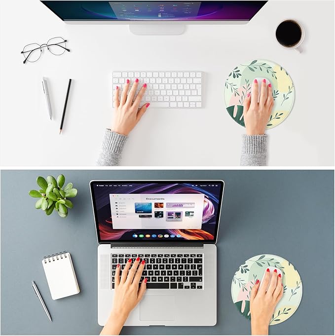 ITNRSIIET Mouse Pad Non-Slip Rubber Base Smooth Surface Stitched Edges Waterproof Durable Compatible with All Mice for Office & Gaming, Desk Accessory, Diameter 8.7 inch, PastelFoliage