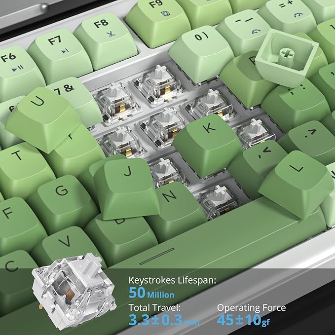 75% Creamy Mechanical Keyboard Green, Hot Swap RGB Gaming Key Board with Knob, Gasket Mount Wired TKL Keyboard 75 Percent, Pre-lubed White Switch Creamy Sounding Keyboards (82 Matcha)