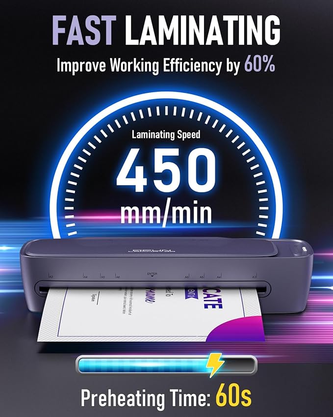 Laminator Machine 13-Inch Thermal Lamination Purple and 20 Pack Laminating Sheets 8.5 X 11 Inch Clear Thermal Laminating Pouches