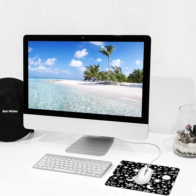 Mouse Pad, Square Mousepad, Personalized Premium-Textured, Non-Slip Rubber Base Mouse Mat, Waterproof Gaming Mouse Pad for Wireless Mouse, Computers, Laptop, Office, Home (Star & Moon)