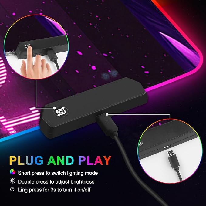 ARTSO Large RGB Gaming Mouse Pad Purple, Extended Soft Led Mouse Pad with 14 Lighting Modes, Water Resist Keyboard Pad, Non-Slip Rubber Base Computer Mousepads Mat 35.4x15.7inch,Purple Neon Sign