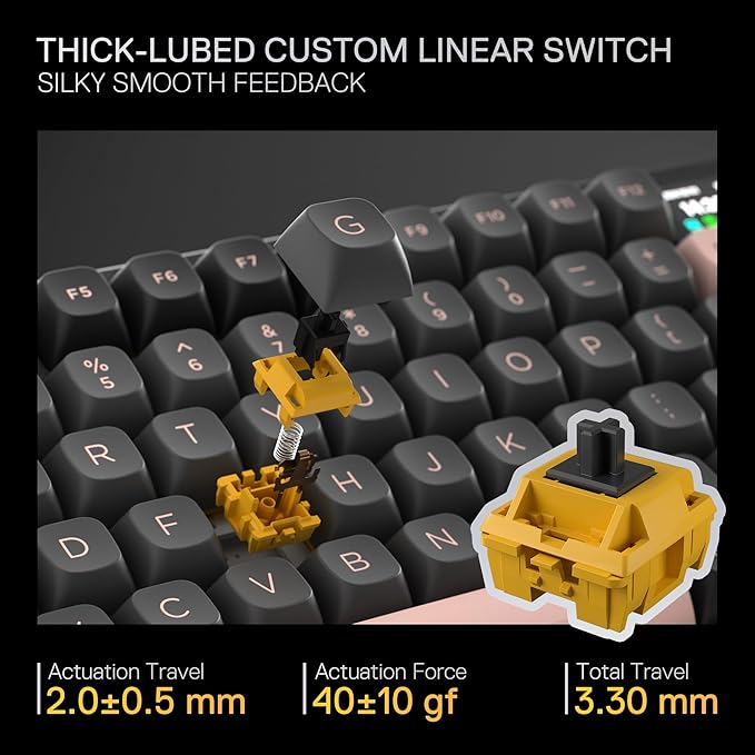 Redragon K720 Wireless CNC Gasket Gaming Keyboard w/Hype Screen & Knob, 81 Keys Mechanical Keyboard, Smart 1.14’’ TFT Info Display, 5-Layer Noise Dampening, Custom Linear Switch, Dawn Sakura Color