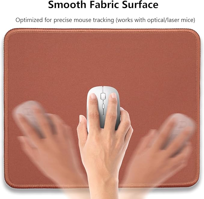 Brown Office/Gaming Mouse Pad 10.2x8.2 Inch, Stitched Edge, Durable Portable Solid Color Mat for Desk, Non-Slip Rubber Base, Smooth Surface