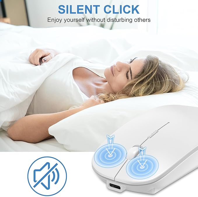 Bluetooth Wireless Mouse for MacBook Air Mac Pro Laptop Computer iPad Pad PC Laser Optical Rechargeable Mini Slim Silent Mouse Widely Used Desktop Hp iMac (White)