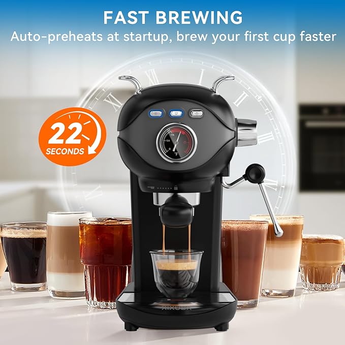 XIXUBX Espresso Machine, 20Bar Compact Espresso Maker with Milk Frother, PID Temperature Control, Low Vibration Coffee Maker for Small Kitchen, Home, Brews Latte, Cappuccino