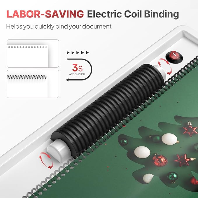 Spiral Coil Binding Machine: Homeschool Manual 46 Hole Puncher Spiral Binder with Electric Coil Inserter, Professional & Customizable Binding for Book Press, Paper, Binder Book, Notebook, White