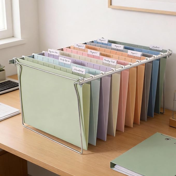 SUNEE Hanging File Folders, 50 Pack Letter Size Hanging File Folders with 1/5-cut Tabs, Stay Organized for Your Home and Office Bulk File, Documents and Paper, 10 Pastel Colors