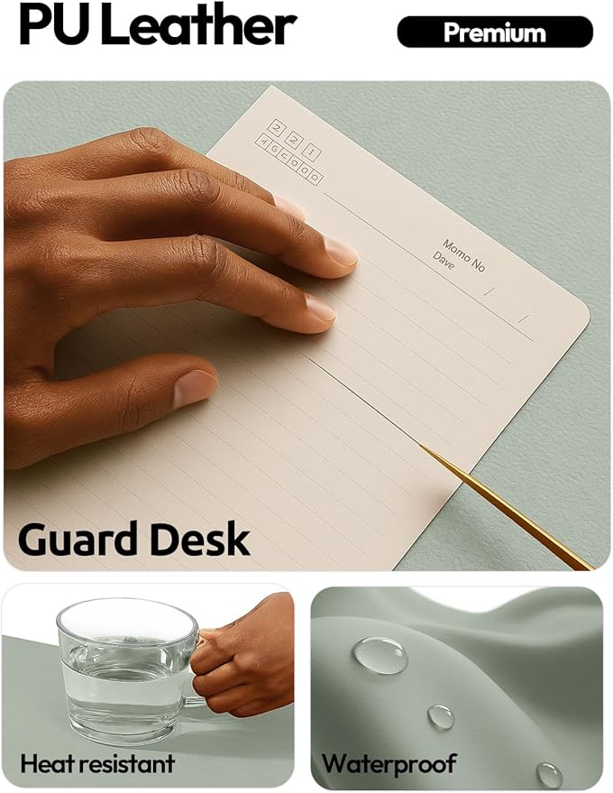 YSAGi Leather Desk Protector, Office Mat, Large Mouse Mat, Non-Slip PU Leather Blotter, Laptop Desk Pad, Waterproof Writing Pad for Office and Home (Grayish Green, 47.2" x 23.6")