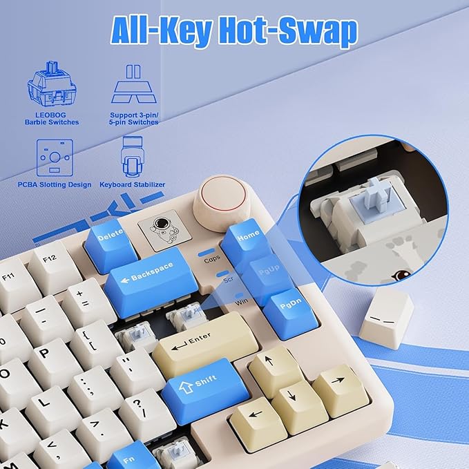 LEOBOG A75 Alice Keyboard, Tri-Mode Ergonomic Gaming Keyboard with RGB Backlit Functional Knob Joystick, 75% Layout Hot-Swap Gasket Custom Keyboards for Win Mac PC Gamer-Black
