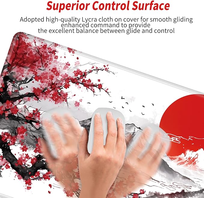 48x24 Mouse Pad Giant Cherry Blossom Desk Mat Large Mousepad Gaming Red Sakura Mouse Mat Huge Oversized Desk Pad XXXXL Computer Mat for Office Work Women