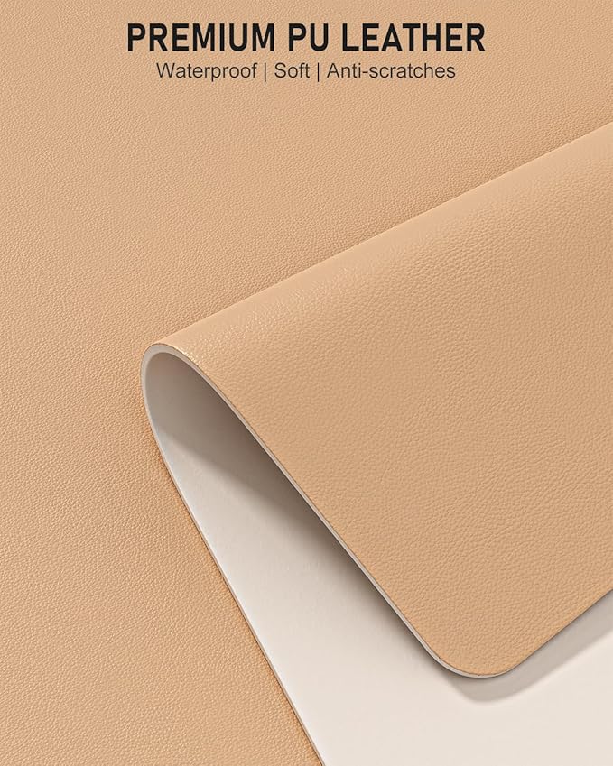 Desk Pad, 23.6" x 13.8" PU Leather Non-Slip Desk Mat Large Mouse Pad for Desktop, Waterproof Laptop Computer Writing Mat for Office, Home, Work, Gaming, Lead Yellow