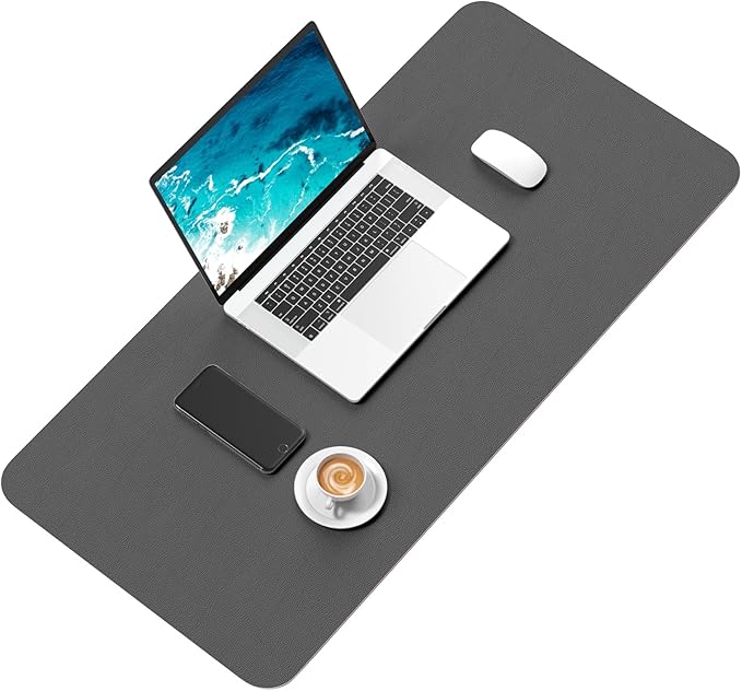 Hsurbtra Desk Pad, 30" x 14" PU Leather Desk Mat, XL Extended Mouse Pad, Waterproof Desktop Blotter Protector, Non-Slip Ultra Thin Large Laptop Keyboard Writing Mat for Office Home, Dark Gray