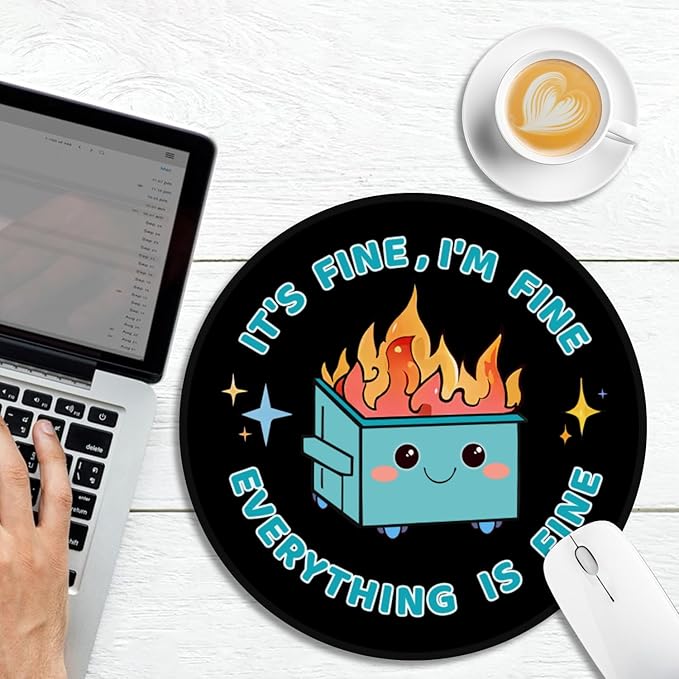 2 Pack Dumpster on Fire Mouse Pad, Funny Cute Mousepad for Desk Accessories, Small Round Mouse Pad for Wireless Mouse Gaming Computer Laptop, This is Fine Home Office Supplies Decor