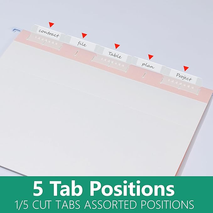Hanging File Folders,25 Pack Pink Folders,Reinforced Hang Folders Letter Size,Adjustable 1/5-Cut Tabs,Designed for Bulky Files,Filing Cabinet