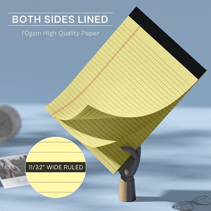 20 Pack Yellow Legal Pads 8.5 x 11 Wide Ruled Notepads Perforated Double-Sided Printing 30 Sheet/Notepads Lined Pad Letter Size Writing Pads 70gsm Recycled Paper Legal Ruled Universal Writing Pad