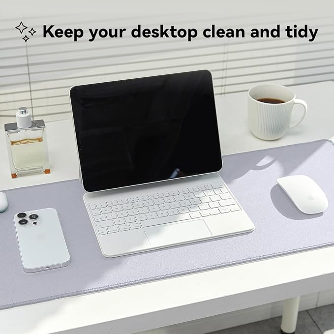 Waterproof Large Gaming Mouse Pad with Durable Stitched Edges, Non-Slip Rubber Base, Grainy Jacquard Mouse Mat Desk Pad for Home Office Gaming, 35.4''x15.7''x0.12'', Matte Light Gray