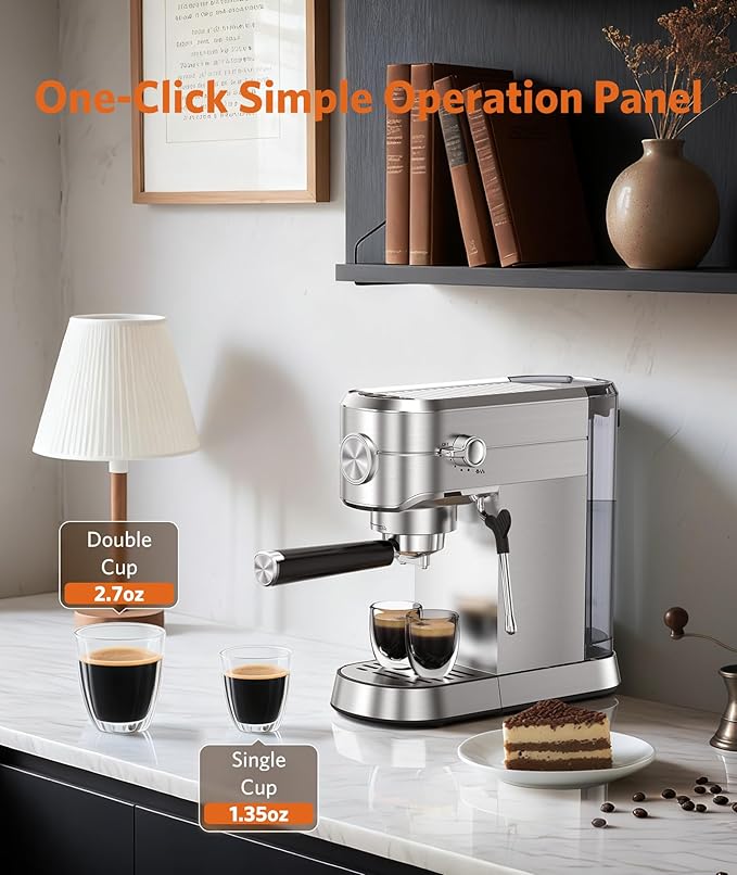 COWSAR Espresso Machine,Expresso Coffee Machines,Espresso Maker with Milk Frother Steam Wand & 40oz Removable Water Tank，Stainless Steel Compact Cappuccino & Latte Machine