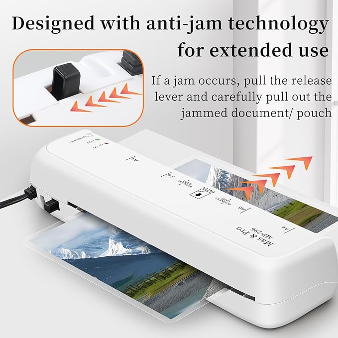 9 Inch Thermal Laminator with 40 Laminating Sheets, Small Desktop Laminator Machine for Home Office School Teachers, Hot/Cold, 3mil/5mil, Anti Jam, A4/Letter/Photos/Cards, White Laminator by Mas & Pro