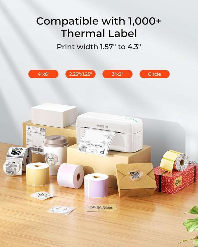 MUNBYN Bluetooth Thermal Label Printer RealWriter RW402B, 4x6 Shipping Label Printer for Small Business, Compatible with Android, iPhone and Windows, Mac, Chromebook, Ebay, USPS, FedEx, Shopify