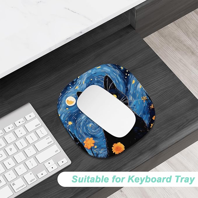 Rimilak Small Mouse Pad 6.6 Inch, Takes up Wrist Space, Waterproof Compact Mini Mat for Laptop Computer Wireless Keyboard Home Office Travel, Starry Sky Cat