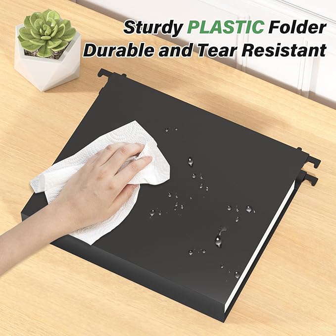 Ansook Plastic Extra Capacity Hanging File Folder,12 Pack Reinforced Letter Size Hanging Folders,Heavy Duty 2 Inch Expansion Filing Cabinet Folders,Black File Organizers for Bulk Files, Medical Charts