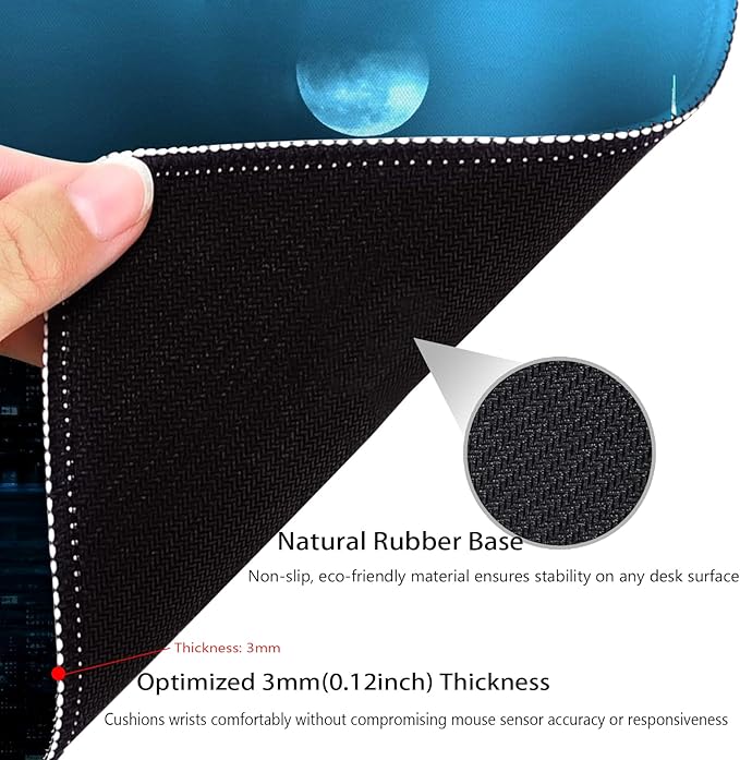 New York Blue Neon Lighting of The City Anti-Slip Base Gaming & Office Mouse Pad with Stitched Edges 9.5 x 7.9 Inch, Durable Smooth Fabric Surface Desk Mat
