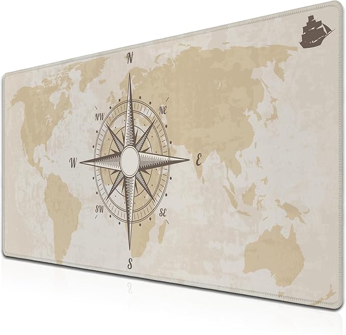 Office Desk Pad Compass Big Desk Mat, Gaming Mouse Pads Long Mousepad, Keyboard Pad Waterproof Non-Slip Rubber Base, 35.4 X 15.7 inch for Work/Game/Office/Home Old World Map Nautical Compass