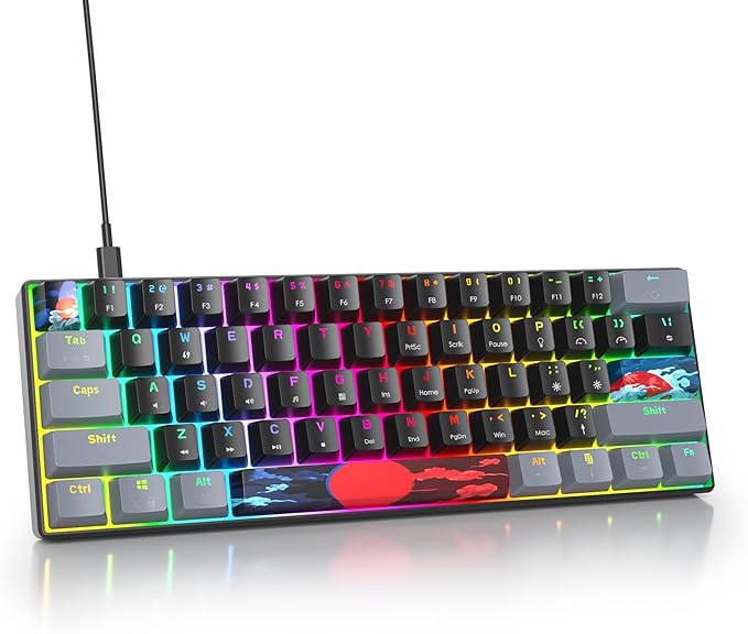 Owpkeenthy 60% Percent Keyboard Mechanical Gaming with Red Switch Wired Ultra Compact RGB Mini Keyboard Backlit for PC Xbox PS4 (Dark/Red Switch)