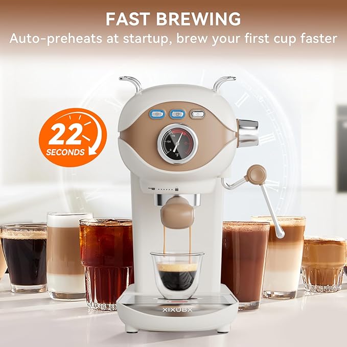 XIXUBX Espresso Machine, 20Bar Compact Espresso Maker with Milk Frother, PID Temperature Control, Low Vibration Coffee Maker for Small Kitchen, Home, Brews Latte, Cappuccino