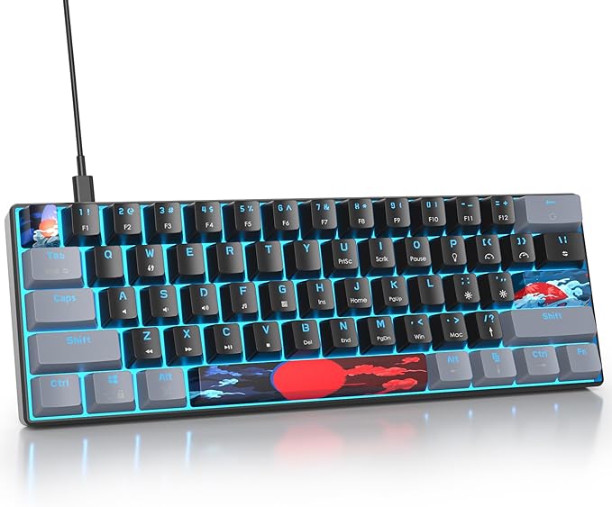 Owpkeenthy Wired 60% Percent Mechanical Gaming Keyboard with Blue Switch Ultra Compact RGB Gaming Keyboard Backlit Keys N-Key Rollover for PC Gamer (Dark/Blue Switch)