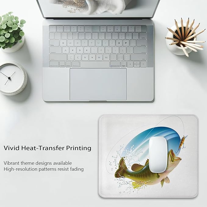 Fishing Design Anti-Slip Gaming & Office Mouse Pad with Stitched Edges 9.5 x 7.9 Inch, Large Mouth Sea Bass Catching a Bite in Water Spray Motion Splashing Wild Durable Smooth Surface Desk Mat