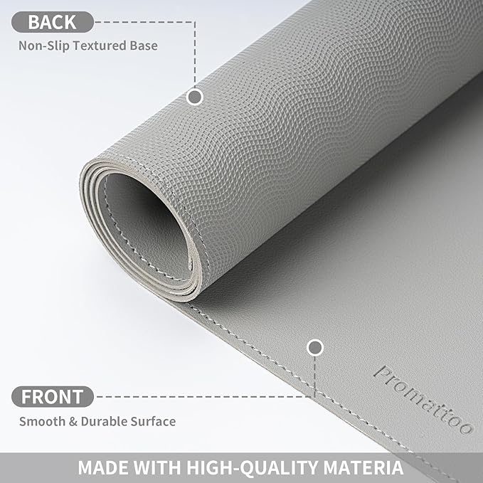 Oversized Non-Slip Desk Pad Protector with Premium Gift Box – Vegan Leather Waterproof Laptop Mat for Keyboard & Mouse, Grips Desk Firmly – Large Office Pad– Mist Gray