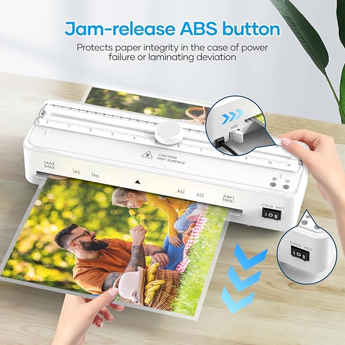 Locamp A4 Laminator Machine with 20 Laminating Sheets, 9 Inch Compact Letter Size Laminator, Cold & Thermal, 80s Fast Warm-up, for Home Office School Use (White)