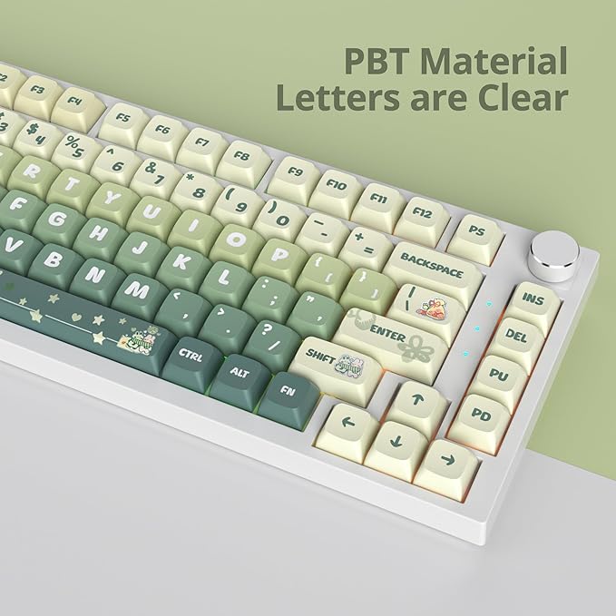 Guffercty kred 133 Keys XDA Profile Green keycaps 75 Percent Cute PBT Keyboard Caps with ISO Keys for 60% 65% 75% 96% Mechanical Keyboard (Light Green)