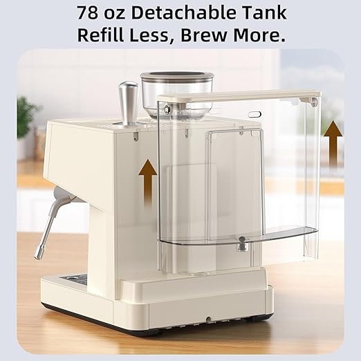 (2026 Upgrade) 15 Bar Espresso Machine with Built-in Anti-Clog Coffee Grinder, Expresso Coffee Machines with Milk Steam Wand/Frother/Tamping Tools,Espresso Maker with Grinder for Lattes-Almond
