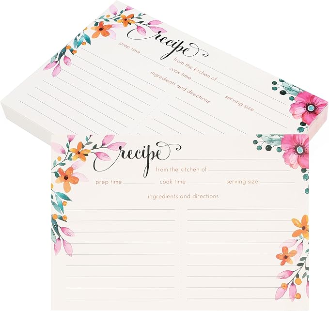 LotFancy Recipe Cards, 4x6 Inch, 60 Count, Double Sided, Blank Recipe Cardstock, Floral Recipe Index Cards