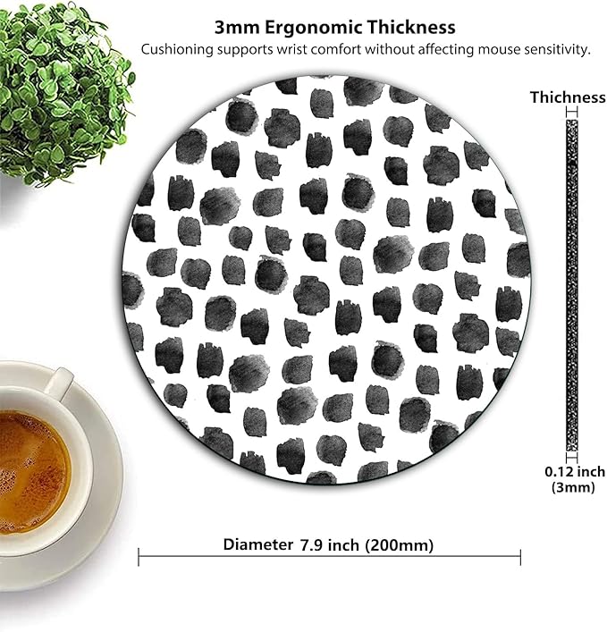 Cute Polka Dot Print Round Mouse Pad, Dots Black and White Design Art Circular Mouse Pads for Computers Laptop
