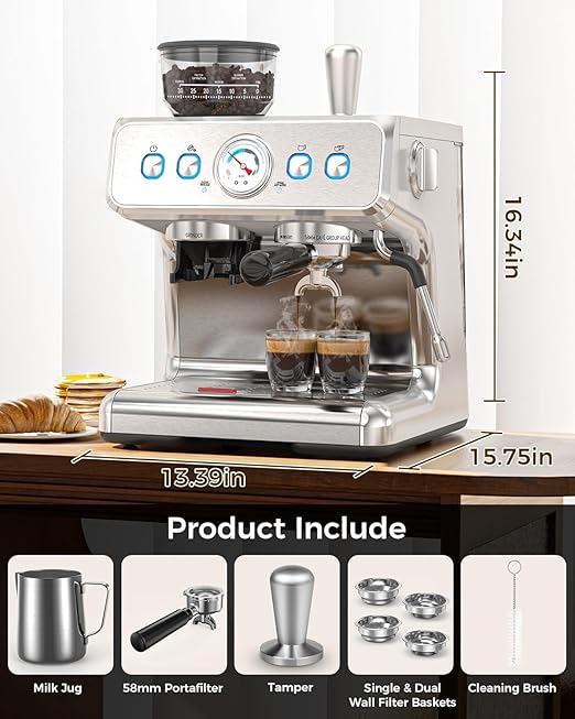 COWSAR (2026 Upgrade) 20 Bar Espresso Machine with Grinder,Expresso Coffee Machines with Milk Frother,Commercial Stainless Steel Expresso Machines for Home,Perfect Cappuccino & Latte
