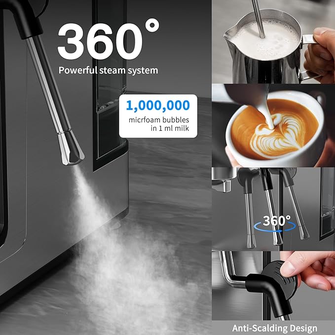 20Bar Espresso Machine with Milk Frother Cold Brew, Expresso Coffee Machine for Home, Compact Espresso Machines Small Kitchens, Cappuccino Latte Maker, 45oz Removable Water Tank, Touchscreen, Silver