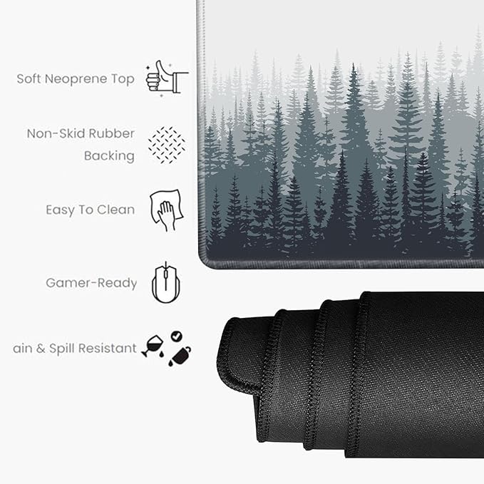 Misty Forest Mouse Pad 24x12 Desk Mat for Desktop Gaming Mousepad Long Desk Pad Stitched Edges XL Computer Mat Large Mouse Pads for Wireless Mouse Office